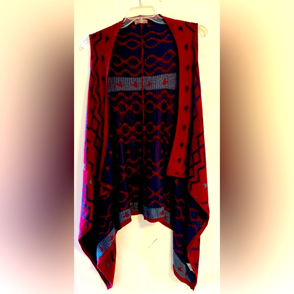 Moon Aztec southwestern open cardigan red and blue size medium